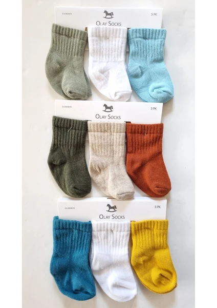 Olay Socks 9'lu Pamuk Yenidoğan Trendy Ekonomik Paket Bebek Çorap