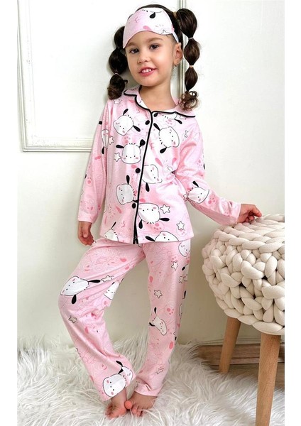 Kız Çocuk Sevimli Kuzu Desenli Pembe Uzun Kollu Pijama Takımı