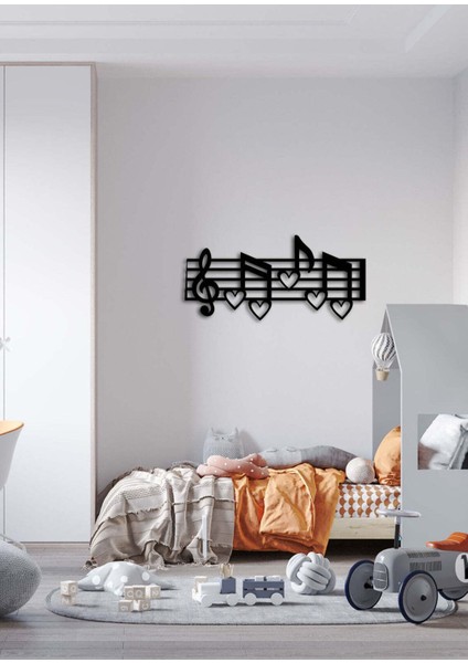 - Notaların Aşkı Metal Duvar Müzik  Tablosu - Ev Ofis Dekorasyonu - 83 x 40 - cm - Siyah - MÜZIK-042