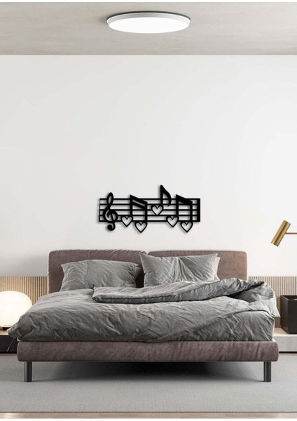 - Notaların Aşkı Metal Duvar Müzik  Tablosu - Ev Ofis Dekorasyonu - 83 x 40 - cm - Siyah - MÜZIK-042