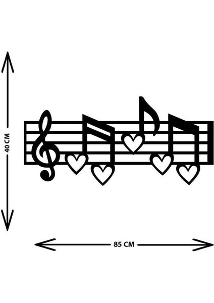 - Notaların Aşkı Metal Duvar Müzik  Tablosu - Ev Ofis Dekorasyonu - 83 x 40 - cm - Siyah - MÜZIK-042
