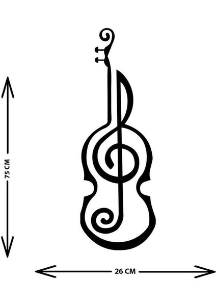 - Keman ve Sol Metal Duvar Müzik Tablosu - Ev Ofis Dekorasyonu - 75 x 25 - cm - Siyah - MÜZIK-059