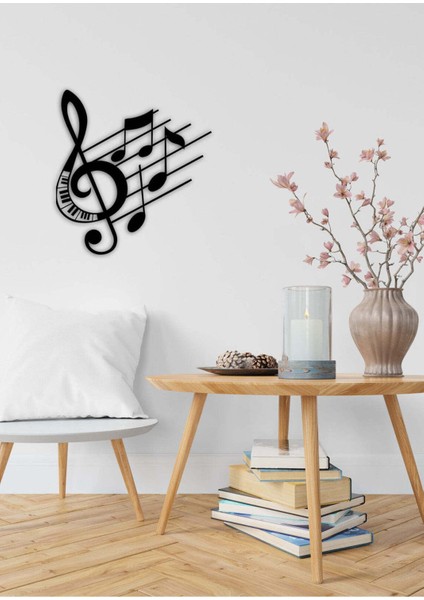 - Notes With Pıano Metal Duvar Müzik Tablosu - Ev Ofis Dekorasyonu - 60 x 65 - cm - Siyah - MÜZIK-069