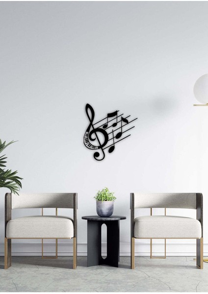 - Notes With Pıano Metal Duvar Müzik Tablosu - Ev Ofis Dekorasyonu - 60 x 65 - cm - Siyah - MÜZIK-069