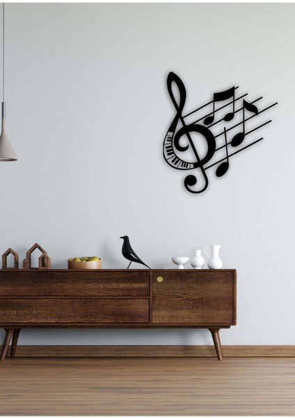 - Notes With Pıano Metal Duvar Müzik Tablosu - Ev Ofis Dekorasyonu - 60 x 65 - cm - Siyah - MÜZIK-069