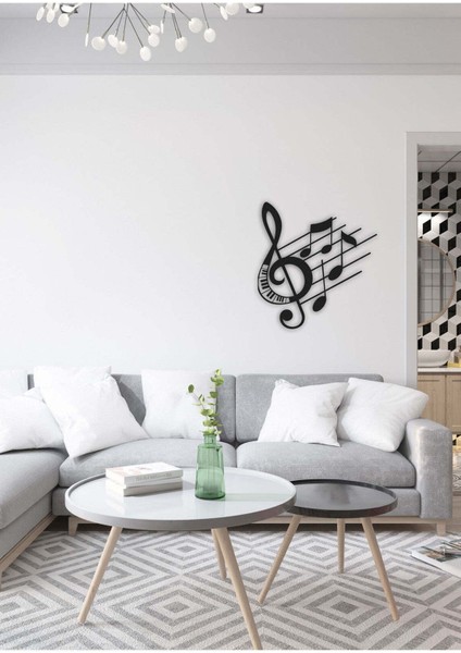 - Notes With Pıano Metal Duvar Müzik Tablosu - Ev Ofis Dekorasyonu - 60 x 65 - cm - Siyah - MÜZIK-069