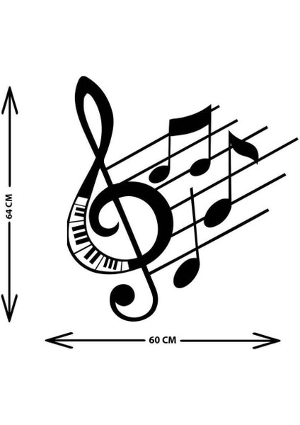 - Notes With Pıano Metal Duvar Müzik Tablosu - Ev Ofis Dekorasyonu - 60 x 65 - cm - Siyah - MÜZIK-069