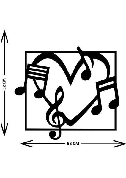 - Çerçeveli Love Of Music-1 Metal Duvar Müzik  Tablosu - Ev Ofis Dekorasyonu - 50 x 60 - cm - Siyah - MÜZIK-094