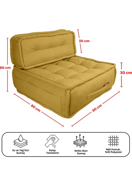Duoflex Sırtlı Minder Koltuk Iskandinav Tarzı Sırtlıklı Oturma Minderi 80x80x30 Hardal