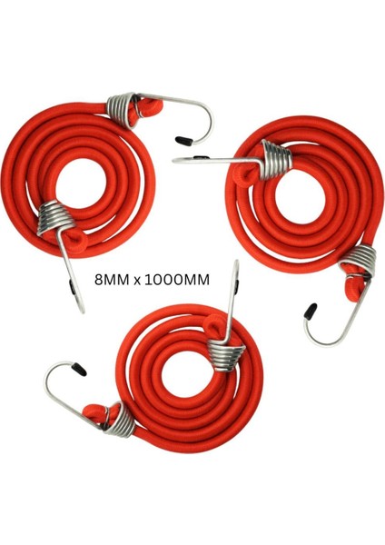 Bagaj Lastiği 8X1000 mm Kırmızı 3 Lü Takım