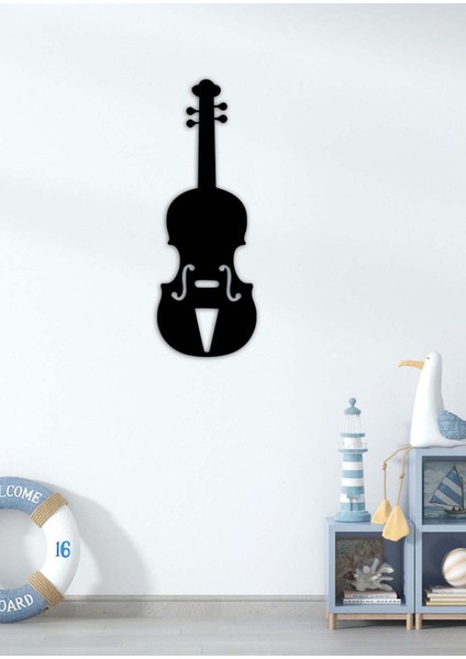 - Keman Silüeti Metal Duvar Müzik Tablosu - Ev Ofis Dekorasyonu - 75 X 25 - Cm - Siyah - Müzık-067