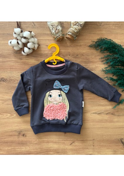 Önü Detaylı Fiyonklu Kız Bebek Sweatshirt Pantolon Takım