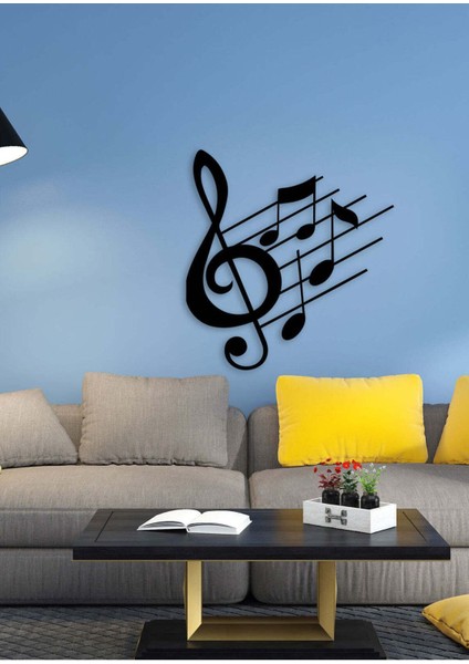 - Sol Anahtarı ve Notalar Metal Duvar Müzik  Tablosu - Ev Ofis Dekorasyonu - 60 x 65 - cm - Siyah - MÜZIK-064