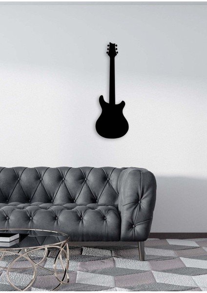 - Gitar Silüeti Metal Duvar Müzik Tablosu - Ev Ofis Dekorasyonu - 80 X 28 - Cm - Siyah - Müzık-066