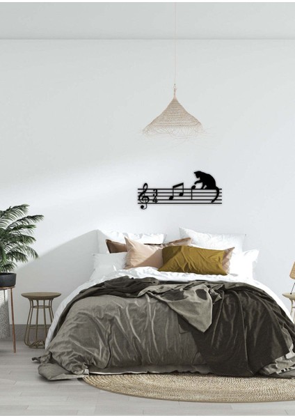 - Kedi Ve Notalar Metal Duvar Müzik Tablosu - Ev Ofis Dekorasyonu - 60 X 27 - Cm - Siyah - Müzık-058 fiyatları