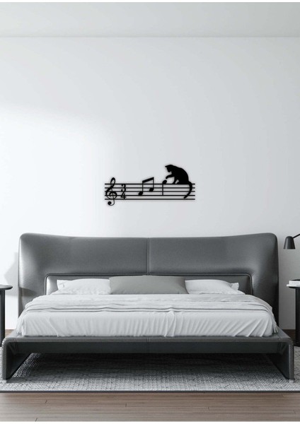 - Kedi Ve Notalar Metal Duvar Müzik Tablosu - Ev Ofis Dekorasyonu - 60 X 27 - Cm - Siyah - Müzık-058 modelleri