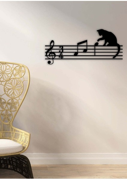 - Kedi Ve Notalar Metal Duvar Müzik Tablosu - Ev Ofis Dekorasyonu - 60 X 27 - Cm - Siyah - Müzık-058 fırsatları