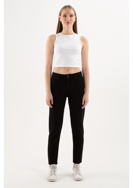 Streç Pamuklu Mom Fit Yüksek Bel Dar Paça Kot Pantolon Bayan Kot Pantolon 24K0534K1