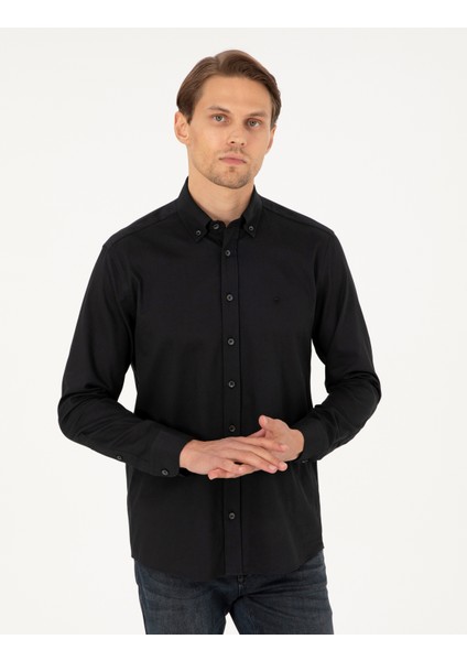Erkek Siyah Regular Fit Uzun Kollu Gömlek 50298809-VR046