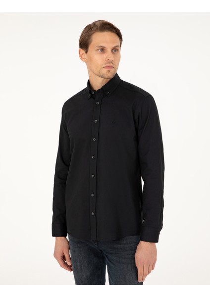 Erkek Siyah Regular Fit Uzun Kollu Gömlek 50298809-VR046