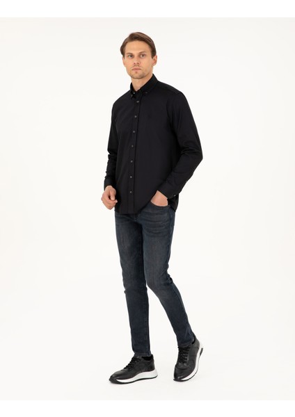 Erkek Siyah Regular Fit Uzun Kollu Gömlek 50298809-VR046