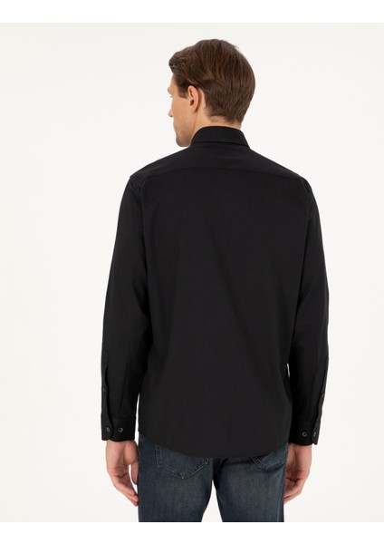 Erkek Siyah Regular Fit Uzun Kollu Gömlek 50298809-VR046