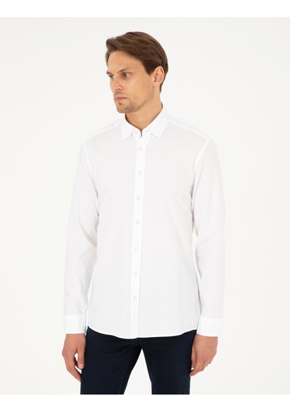 Erkek Beyaz Slim Fit Uzun Kollu Gömlek 50293255-VR013
