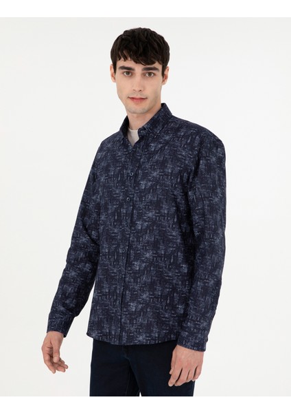 Erkek Lacivert Slim Fit Uzun Kollu Gömlek 50292130-VR033