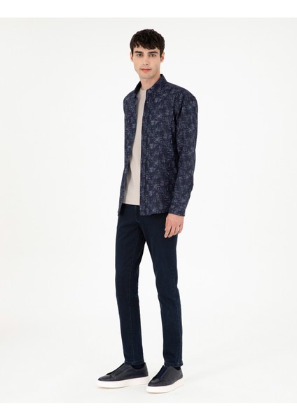 Erkek Lacivert Slim Fit Uzun Kollu Gömlek 50292130-VR033