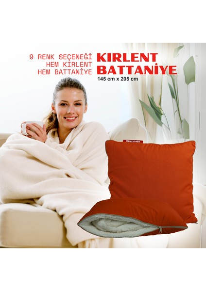 Tv Battaniye Yastık Battaniye Kırlent-Welsoft Battaniye- Yolculuk Yastığı- Uçak Yastığı 145X205 Kremit