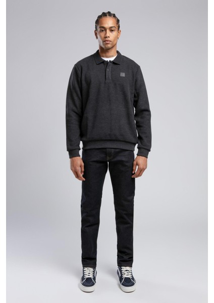 Newblend Erkek Polo Yaka Sweatshirt Antrasit