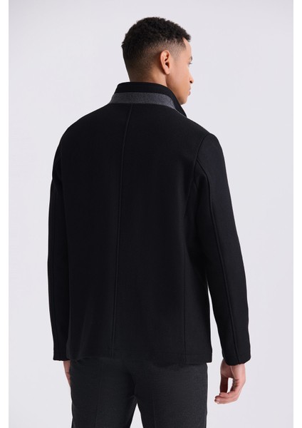 Siyah Regular Fit Yan Cep Erkek Kaban