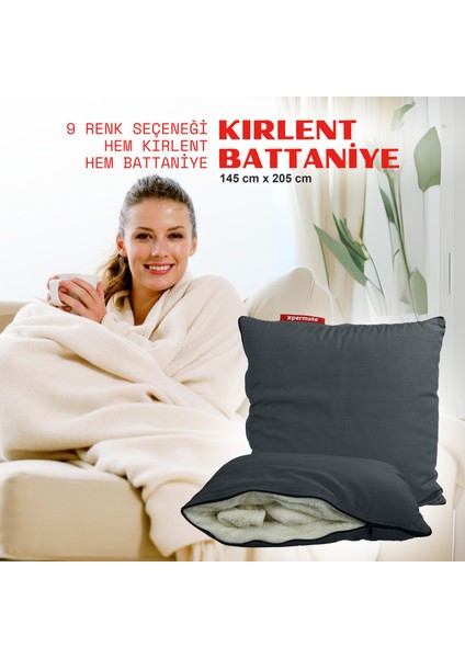 Tv Battaniye Yastık Battaniye Kırlent-Welsoft Battaniye- Yolculuk Yastığı- Uçak Yastığı 145X205 Gri