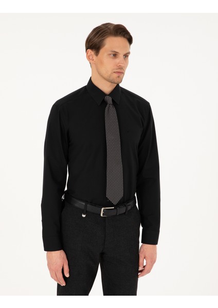 Erkek Siyah Regular Fit Uzun Kollu Basic Gömlek 50298003-VR046
