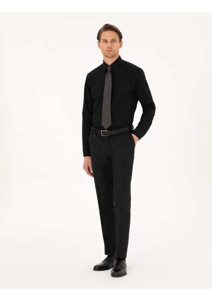 Erkek Siyah Regular Fit Uzun Kollu Basic Gömlek 50298003-VR046
