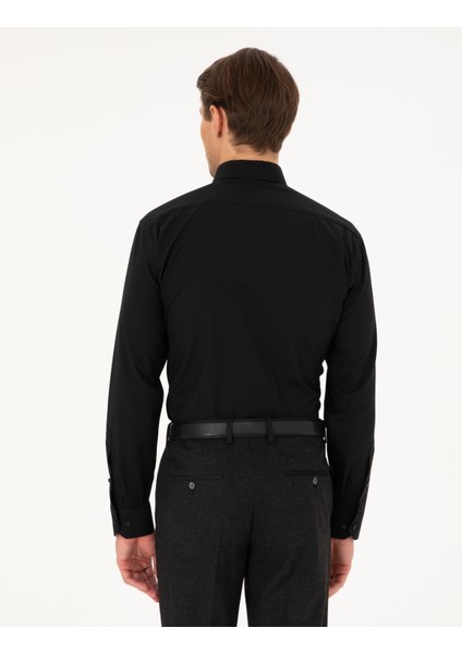 Erkek Siyah Regular Fit Uzun Kollu Basic Gömlek 50298003-VR046