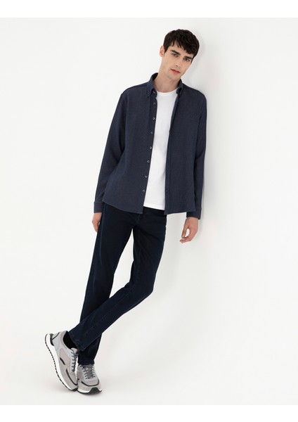 Erkek Lacivert Çizgili Regular Fit Uzun Kollu Gömlek 50293947-VR033