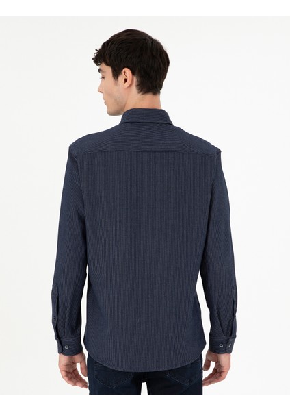 Erkek Lacivert Çizgili Regular Fit Uzun Kollu Gömlek 50293947-VR033