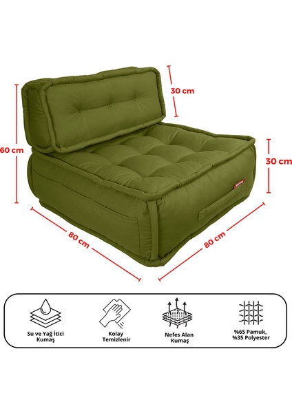 Duoflex Sırtlı Minder Koltuk Iskandinav Tarzı Sırtlıklı Oturma Minderi 80x80x30 Yeşil