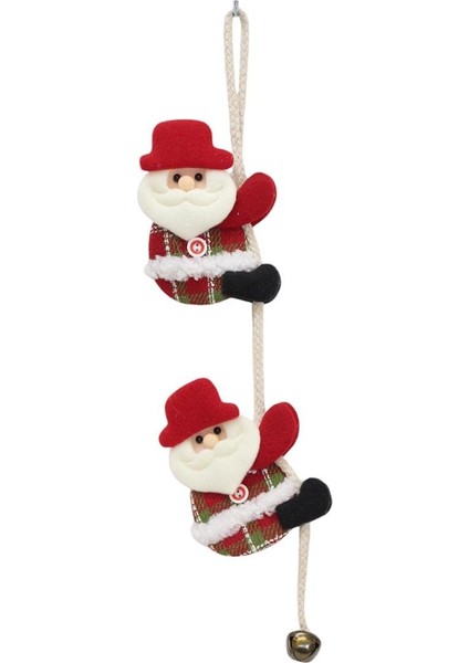 Yılbaşı Dekor Süsü Asılabilir Dekoratif Ipe Tırmanan Zilli Peluş Noel Baba 45 cm