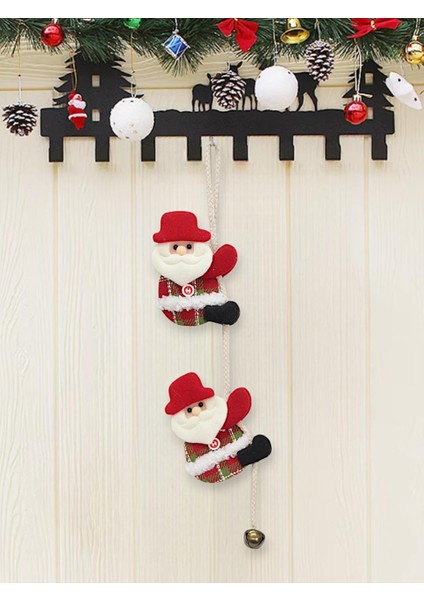 Yılbaşı Dekor Süsü Asılabilir Dekoratif Ipe Tırmanan Zilli Peluş Noel Baba 45 cm