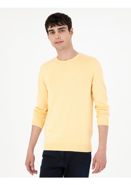 Erkek Açık Sarı Slim Fit Bisiklet Yaka Basic Triko Kazak 50296575-VR004