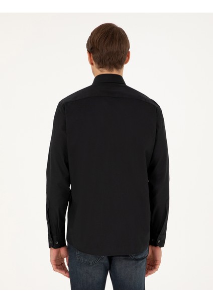 Erkek Siyah Regular Fit Uzun Kollu Gömlek 50292553-VR046