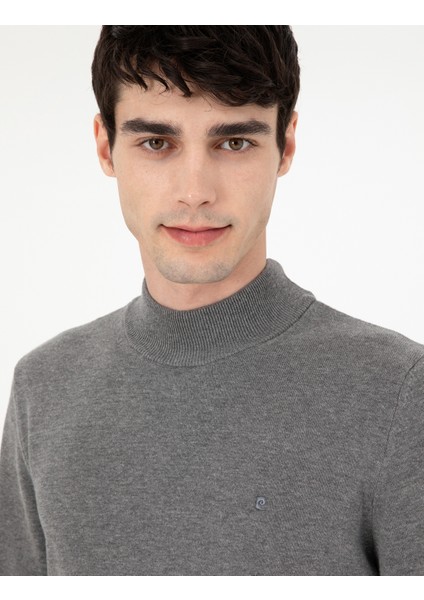 Erkek Gri Melanj Slim Fit Yarım Balıkçı Yaka Basic Triko Kazak 50296548-VR086 fiyatları