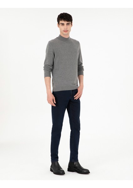 Erkek Gri Melanj Slim Fit Yarım Balıkçı Yaka Basic Triko Kazak 50296548-VR086 fırsatları