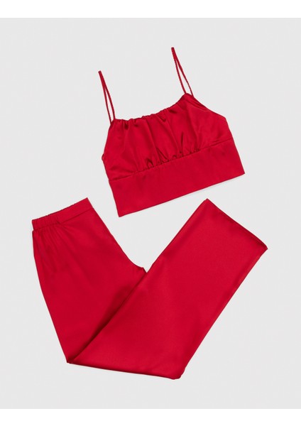 Kadın Kırmızı Saten 3'lü Pijama Takımı 50304006-VR030