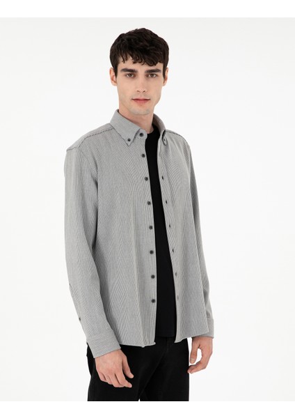 Erkek Gri Çizgili Regular Fit Uzun Kollu Gömlek 50293947-VR024