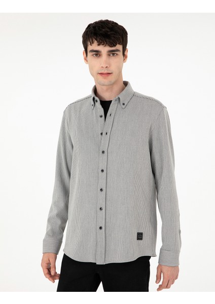 Erkek Gri Çizgili Regular Fit Uzun Kollu Gömlek 50293947-VR024