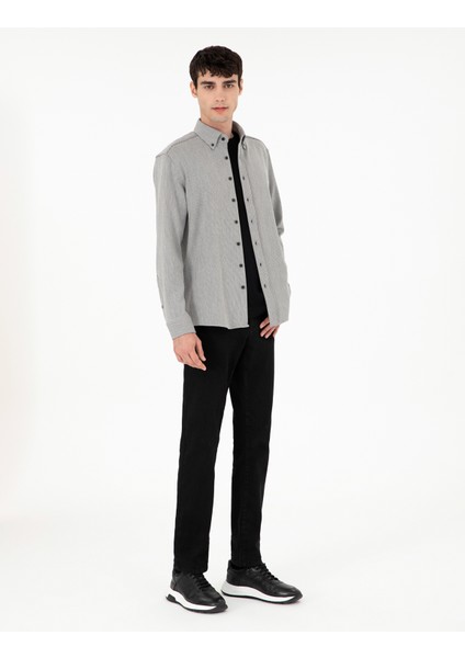 Erkek Gri Çizgili Regular Fit Uzun Kollu Gömlek 50293947-VR024