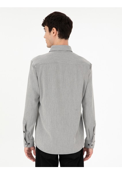 Erkek Gri Çizgili Regular Fit Uzun Kollu Gömlek 50293947-VR024